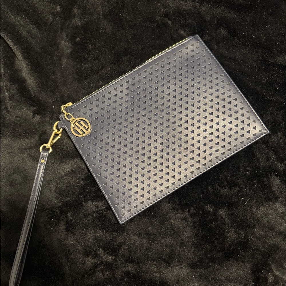 Tommy Hilfiger Navy Perforated Wristlet with Gold Accents